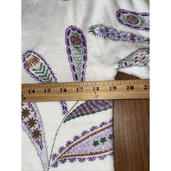 Ann Taylor Loft Sweater Womens M White Vneck Pullover Paisley Print Cotton Blend - Picture 3 of 4